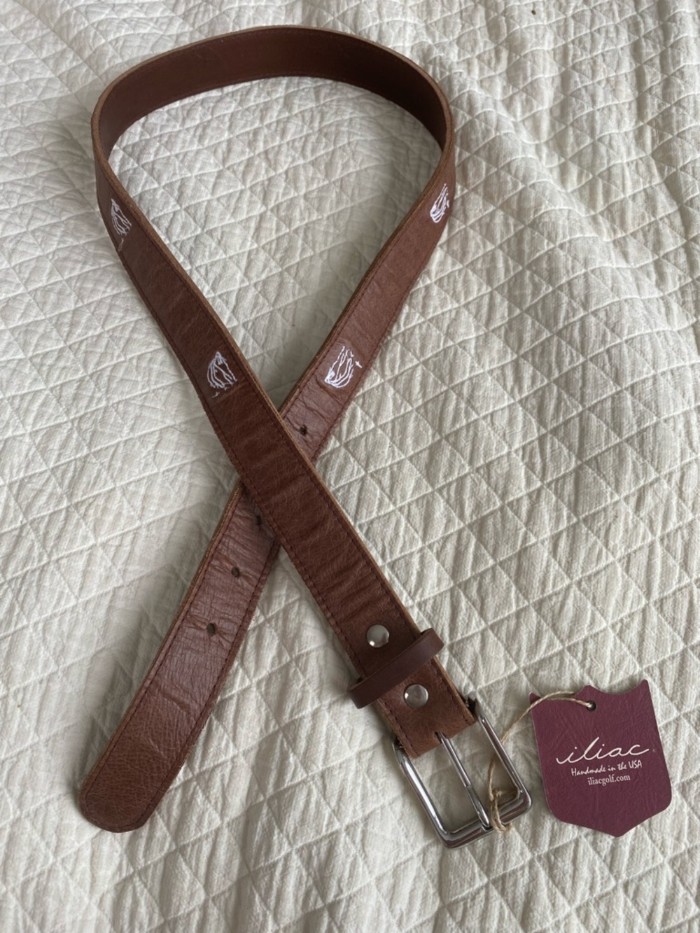 NWT Iliac Golf Brown Leather Strato Belt Embroidered Tree Star Size 40